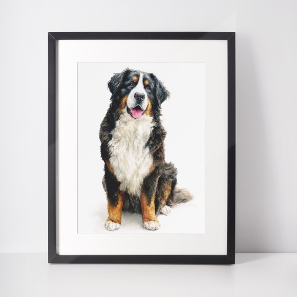 Watercolor Bernese Mountain Dog Portrait Print – Unframed Wall Art Poster - Picture 3 of 5
